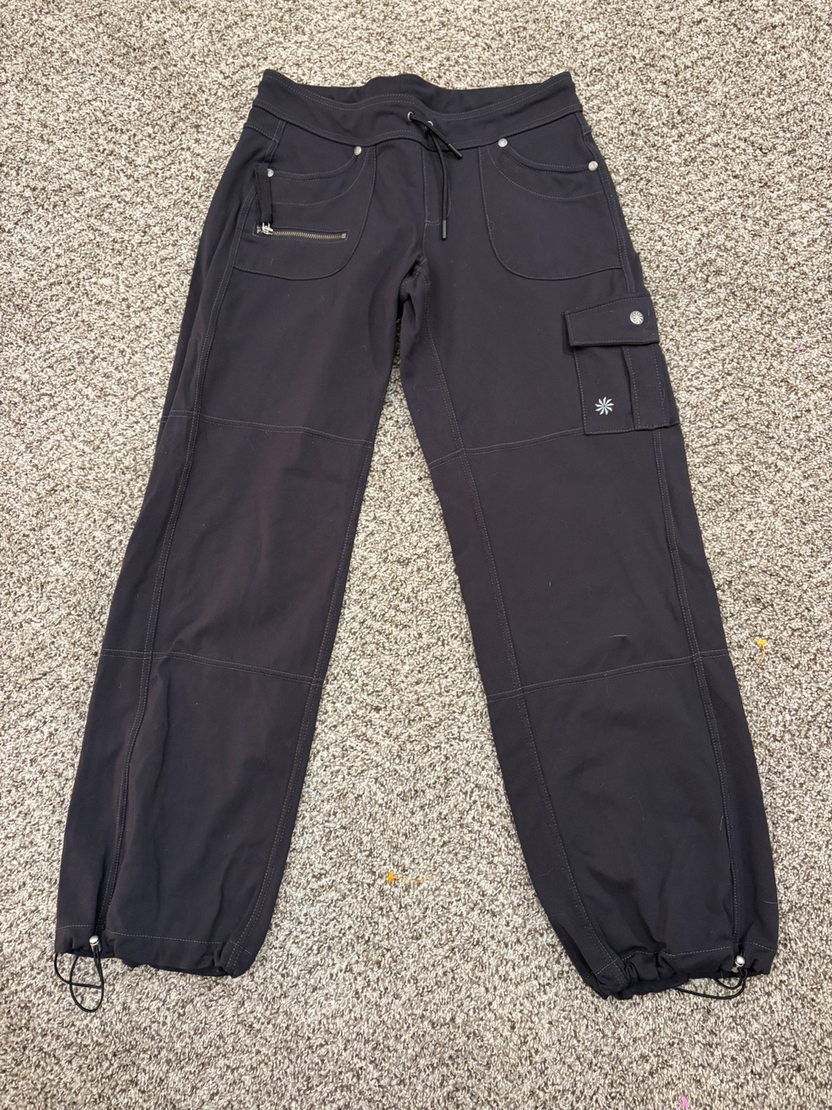 Black Athleta Bettona Boyfriend Cargo Pants SP Petite with drawstring