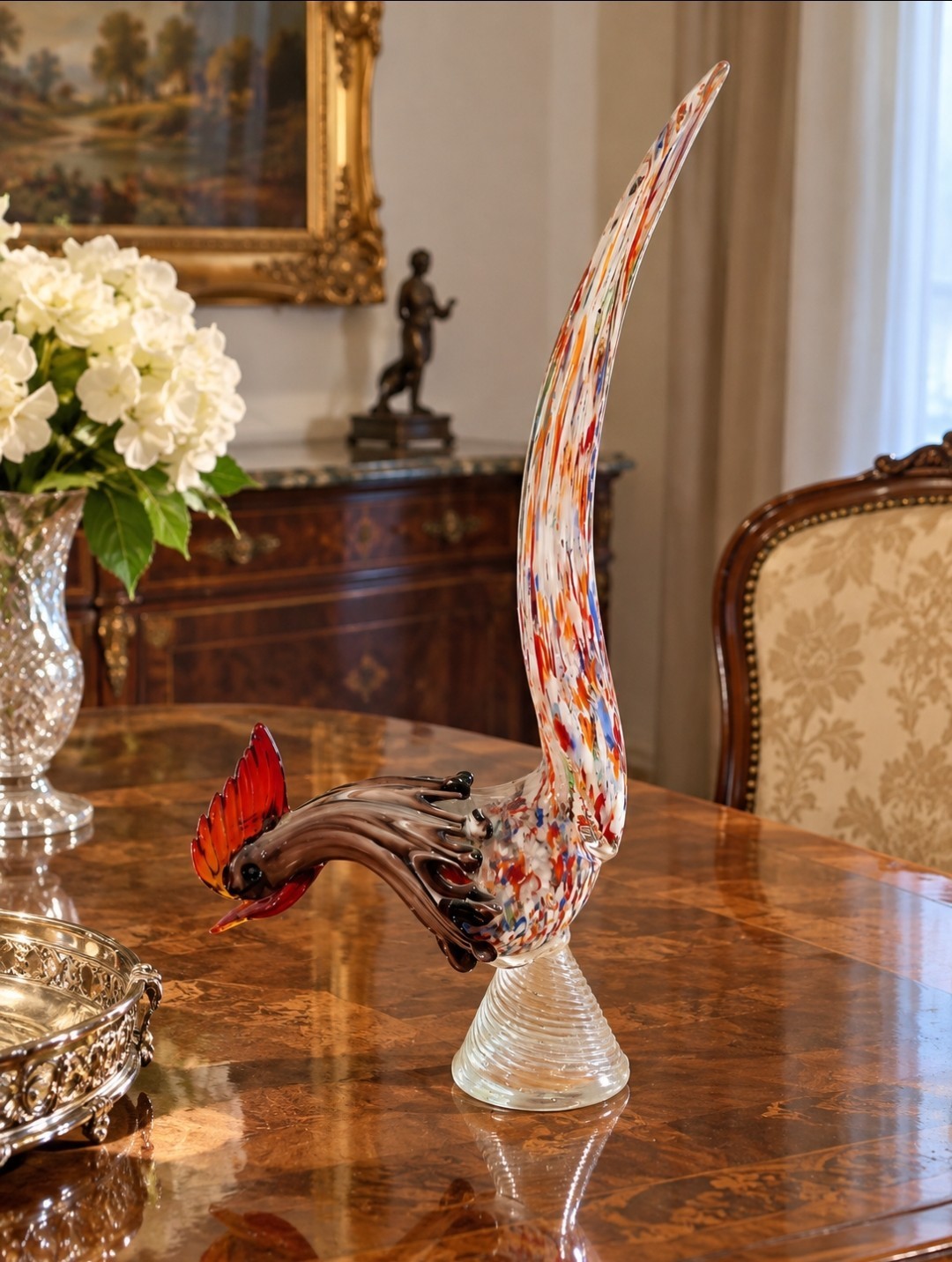 Murano Art Glass Sculpture, Multicoloured with Clear Glass Base - 50 cm