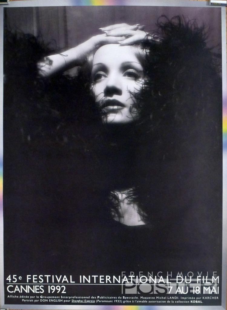 CANNES FILM FESTIVAL 1992 - MARLENE DIETRICH - ORIGINAL FRENCH ROLLED POSTER