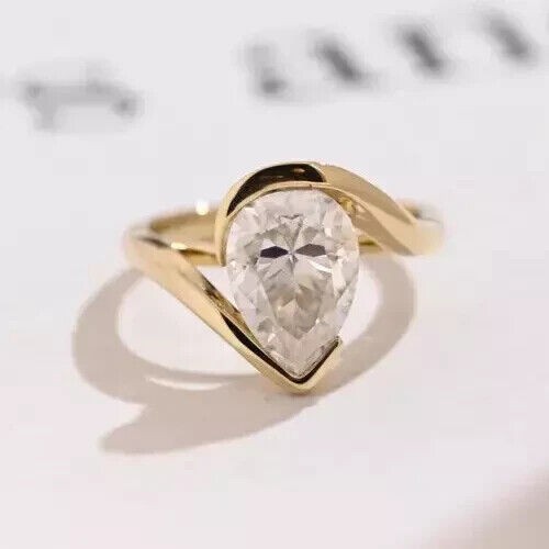 2.00 Ct Pear Cut IGI Certified Lab Grown Diamond Solitaire Ring 14k Yellow silve