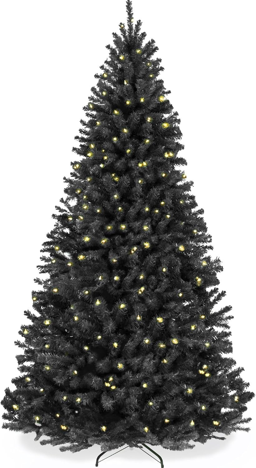 Christmas Tree, 6ft Premium Pre-Lit Realistic Spruce, Metal Base - Black Spruce
