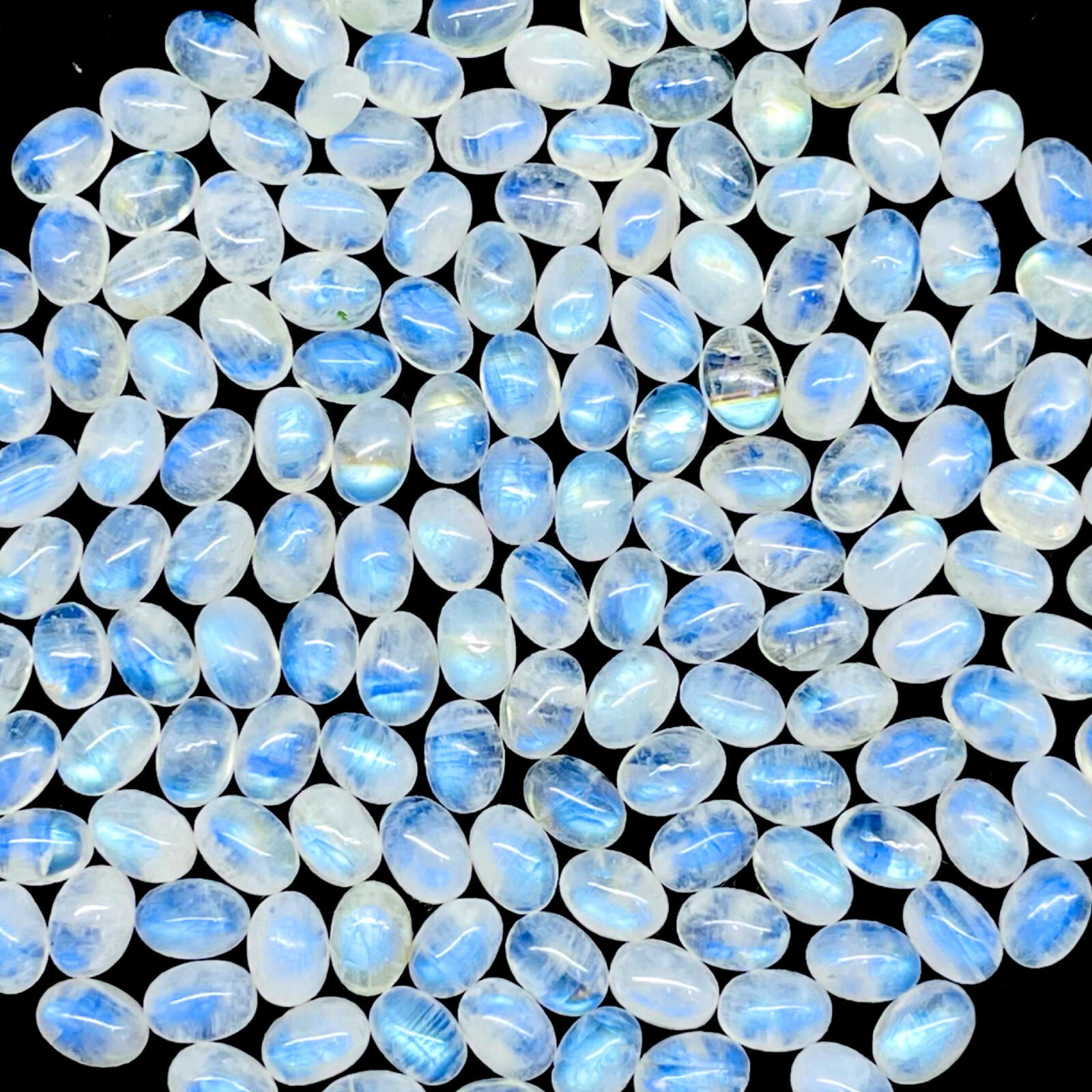 100 Pcs Natural Rainbow Moonstone 7x5mm Oval Loose Cabochon Gemstones Lot