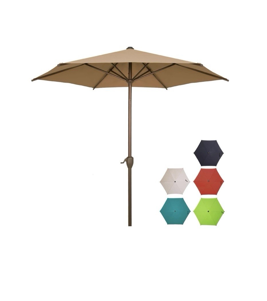 Ogrmar 9ft Outdoor Patio Umbrella Tan Market Umbrella Push Button Tilt