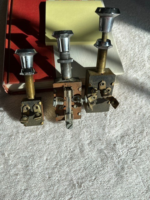Three vintage universal push-pull long shaft dashboard switches - used Three vintage universal push-pull long shaft dashboard switches - used