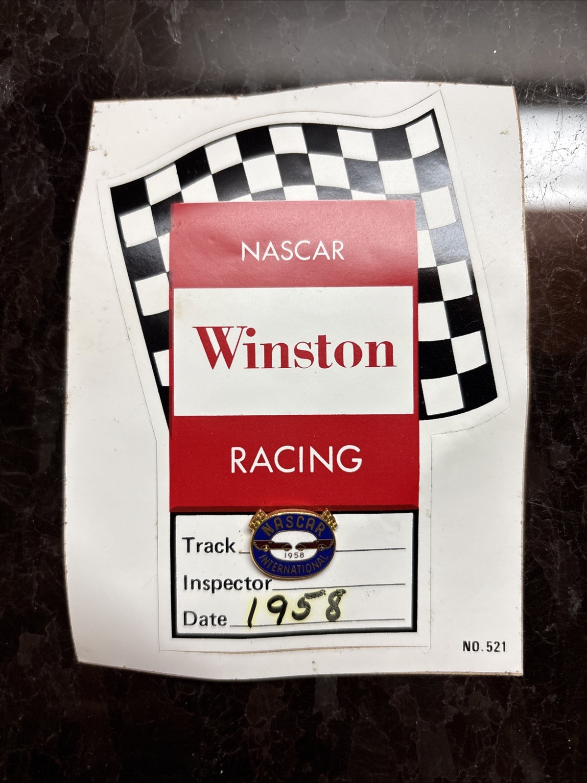 Vintage 1958 NASCAR International Pin Red, Blue, Gold Oval - RARE