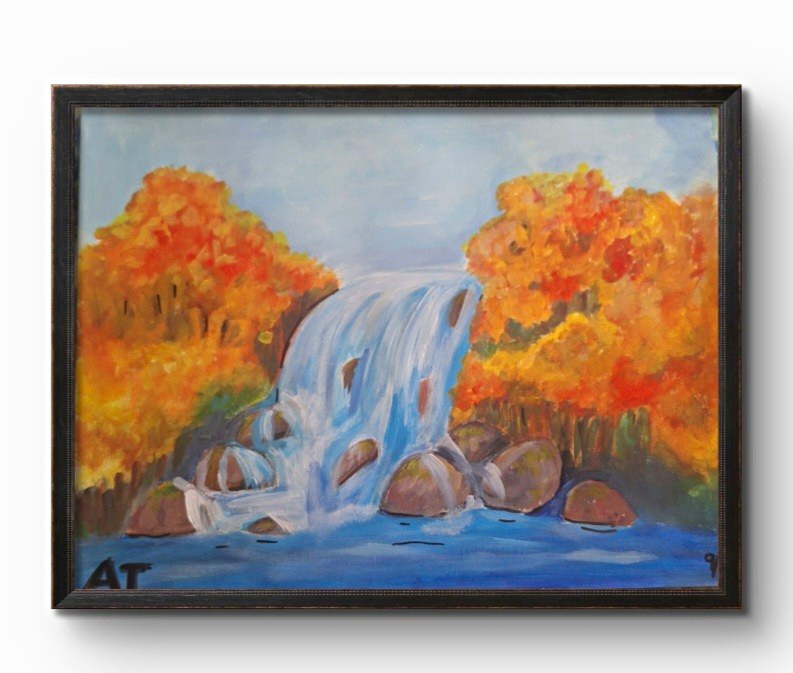 AT Original Impressionist Waterfall Landscape Painting Signed  Nature Art Decor