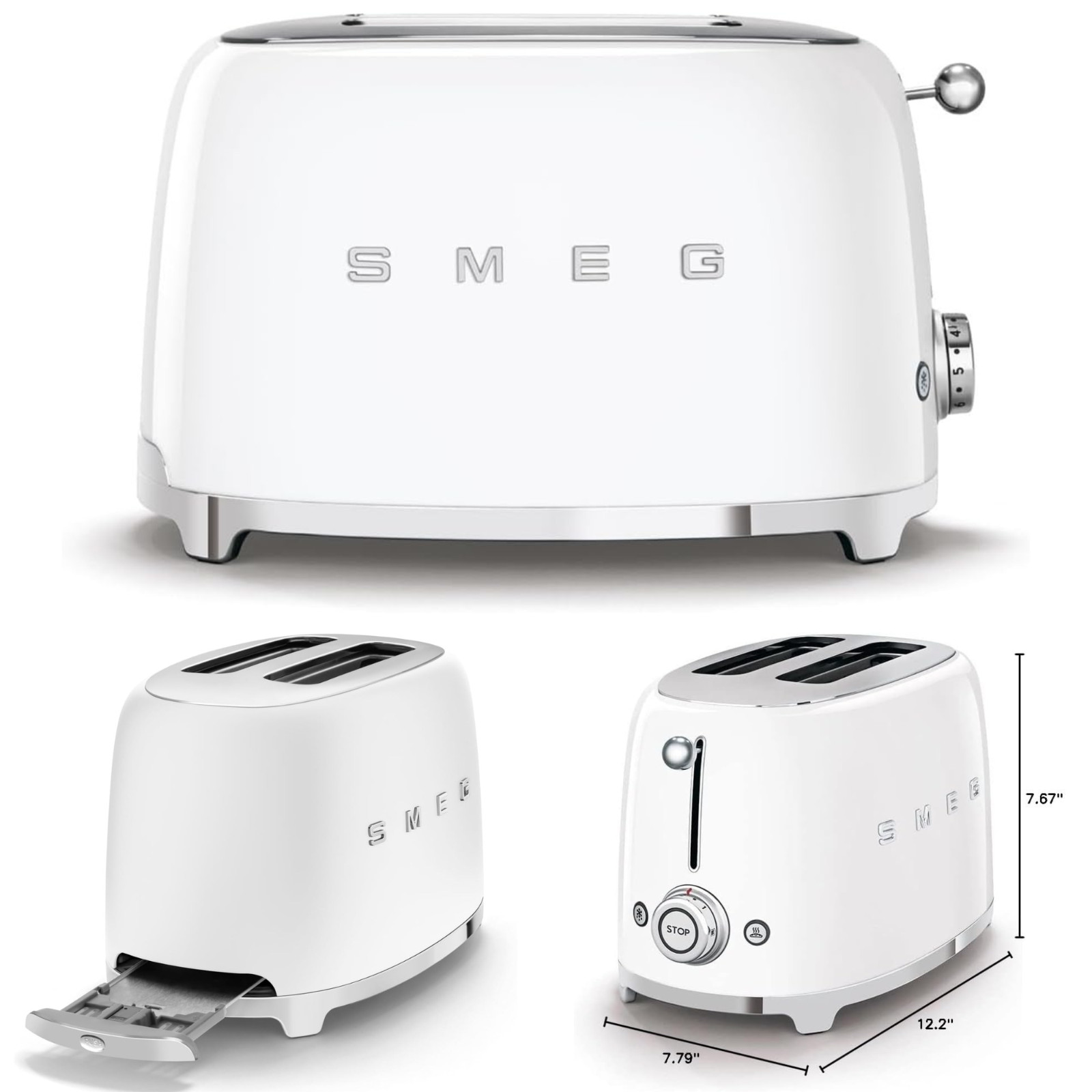 SMEG TSF01 2 Slice Retro Toaster Wide Slot 6 Settings Glossy Pick Color