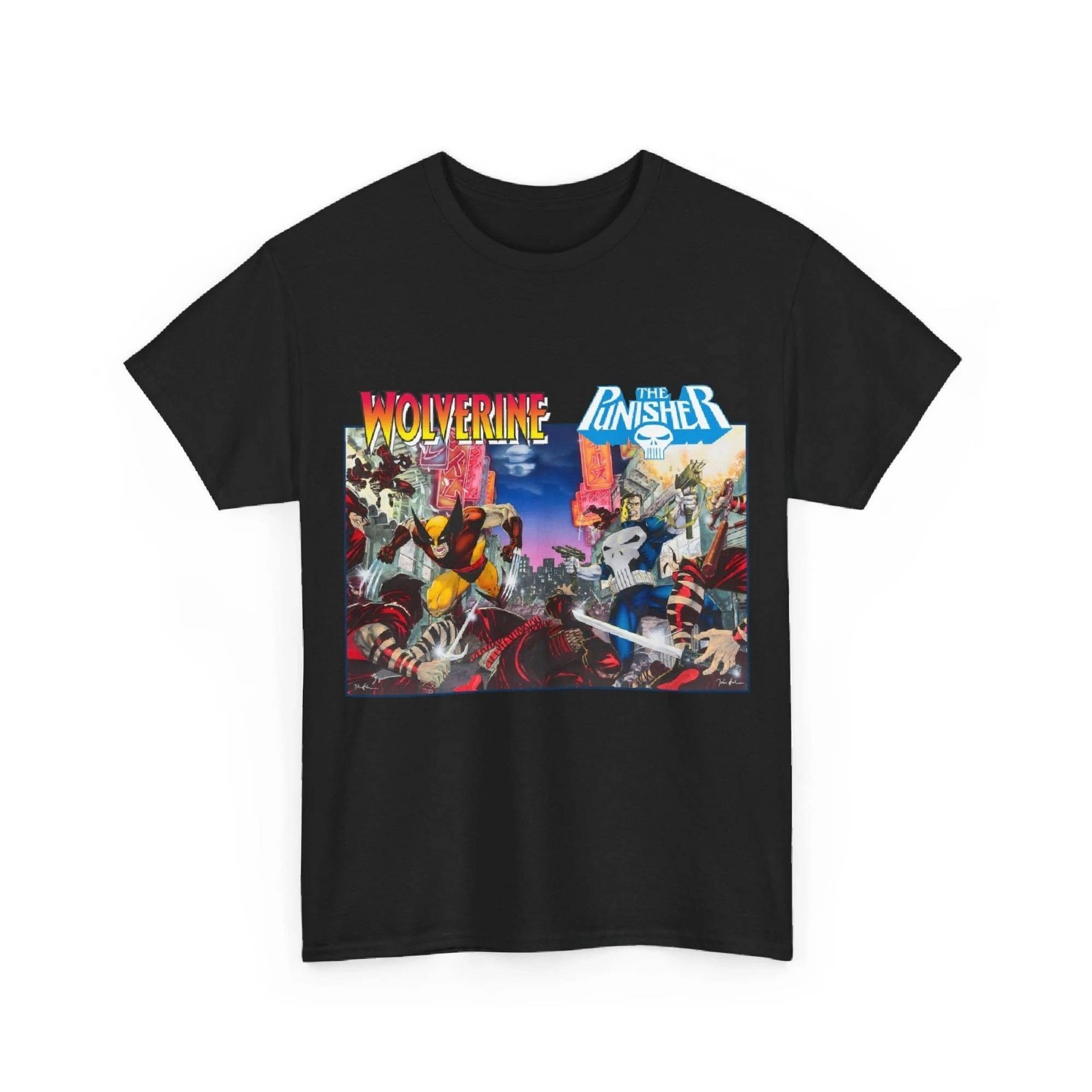 Wolverine Punisher T-Shirt Marvel Comics Jim Lee Art The Hand Vintage-Style Tee Wolverine Punisher T-Shirt Marvel Comics Jim Lee Art The Hand Vintage-Style Tee