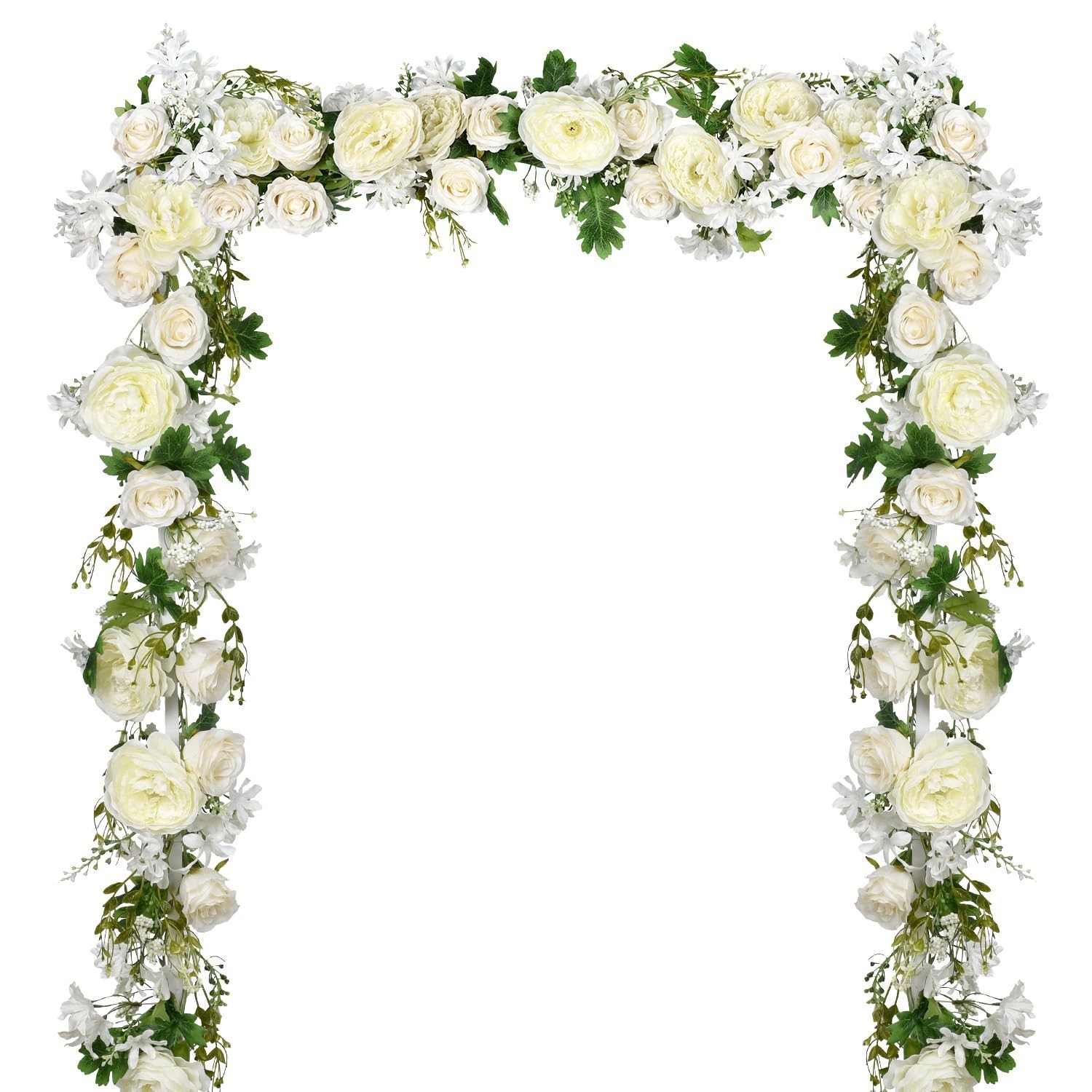 2-Pack Silk Peony Flower Garland - 6ft White Floral Decor for Wedding Party Tabl 2-Pack Silk Peony Flower Garland - 6ft White Floral Decor for Wedding Party Tabl