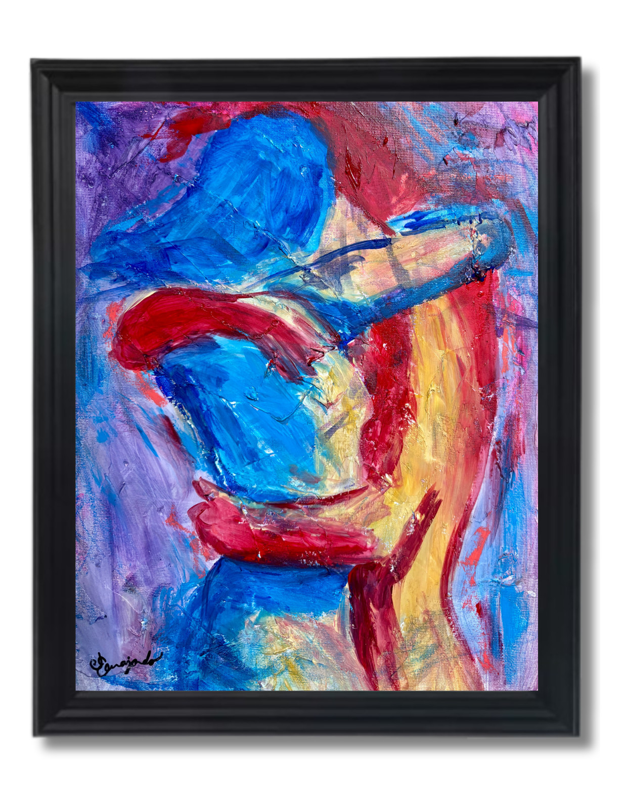 Guajardo Art: Elemental Kiss 14X11 Original Acrylic Canvas Signed Expressionism