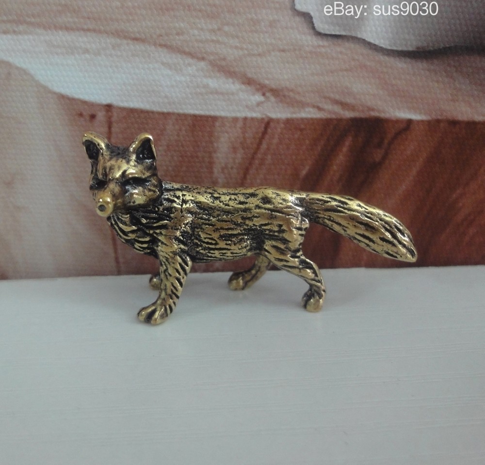 Vintage Solid Brass Fox Figurine - Mini Textured Animal Statue Desk Decor Vintage Solid Brass Fox Figurine - Mini Textured Animal Statue Desk Decor