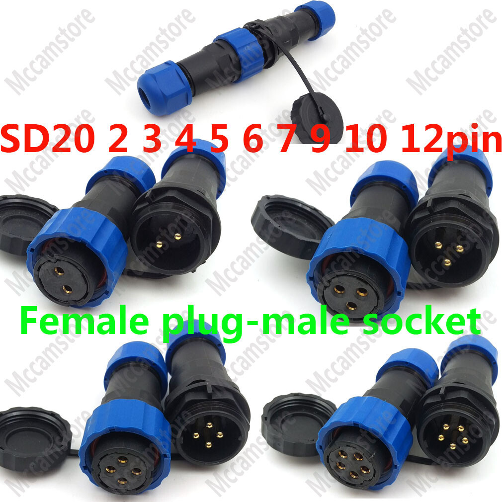 SD20 1-14Pin Waterproof Power Docking Plug Socket IP67,LED Light Cable Connector