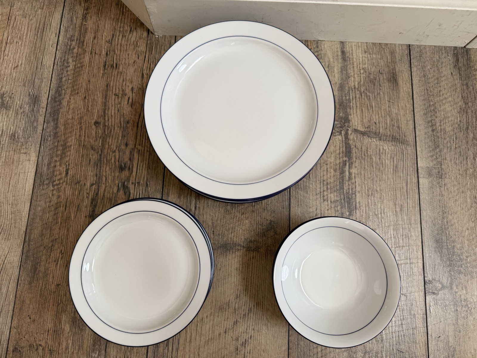 Vintage Seltmann Weiden Bavaria West Germany Blue Rim Dinnerware 17 Pc Set
