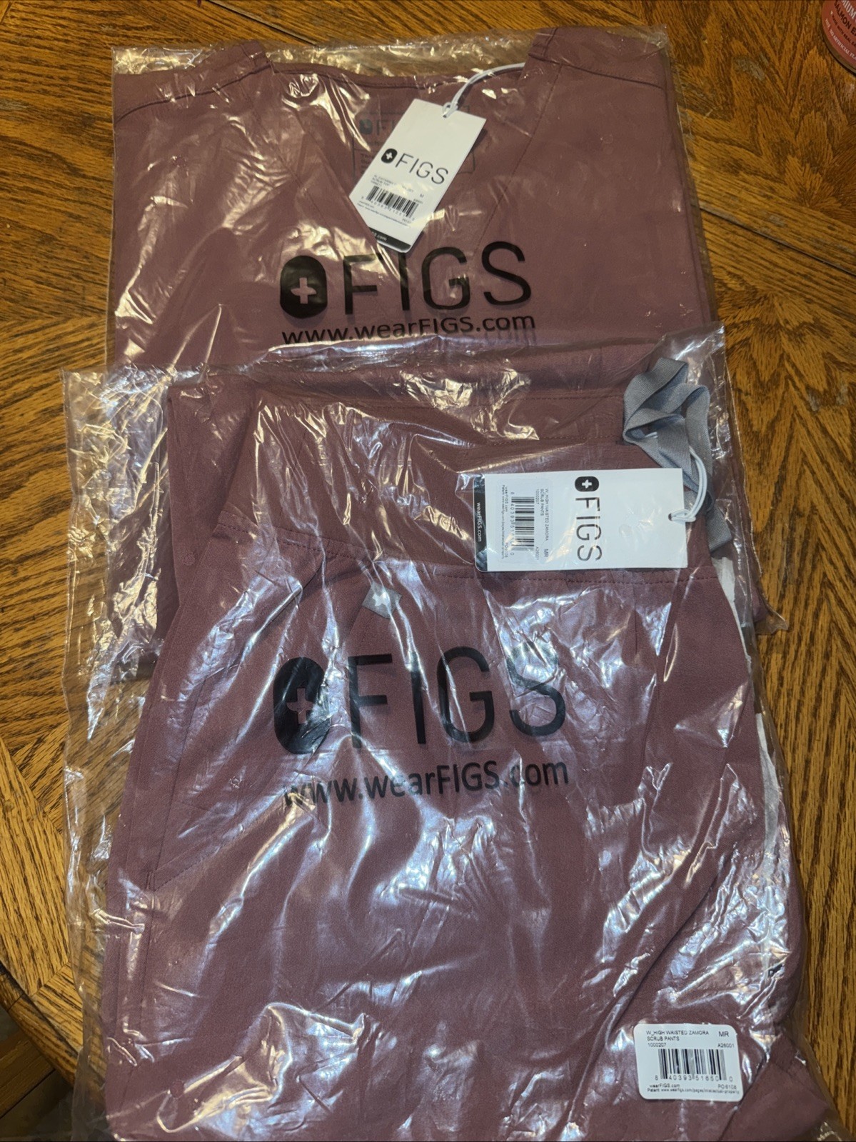 FIGS Women’s M Mauve 2-Piece Scrub Set, Catarina Top, Zamora High Waist Jogger