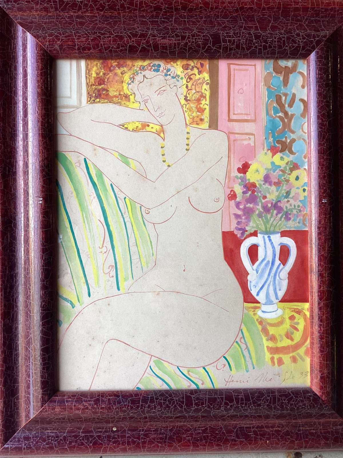 Signed HENRI MATISSE 1933,  INK and WATERCOLOR