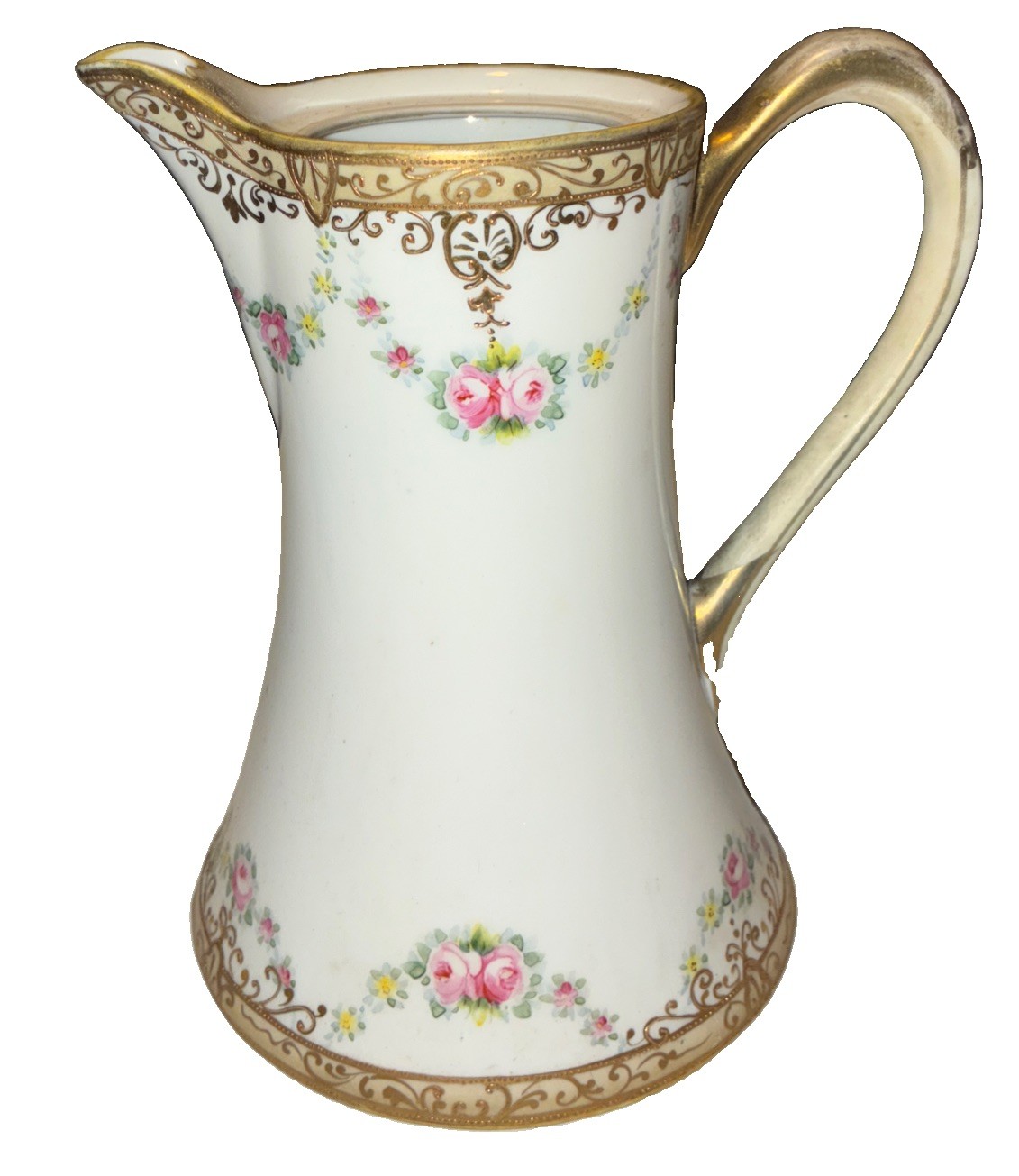 Antique Haviland Limoges Chocolate Pot Pink Roses & Green Foliage /No Top