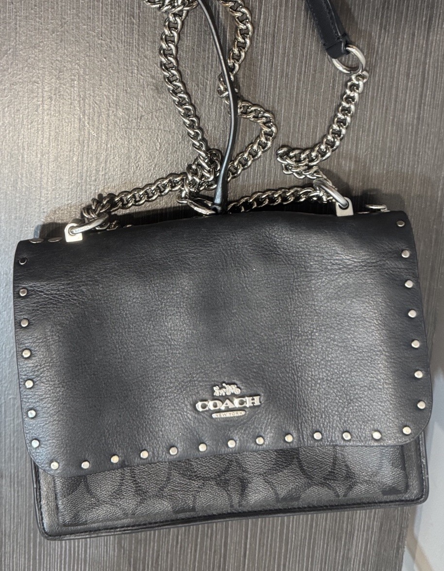 Coach Klare Crossbody/Shoulder Bag Black Jacquard With Rivets Chain Strap