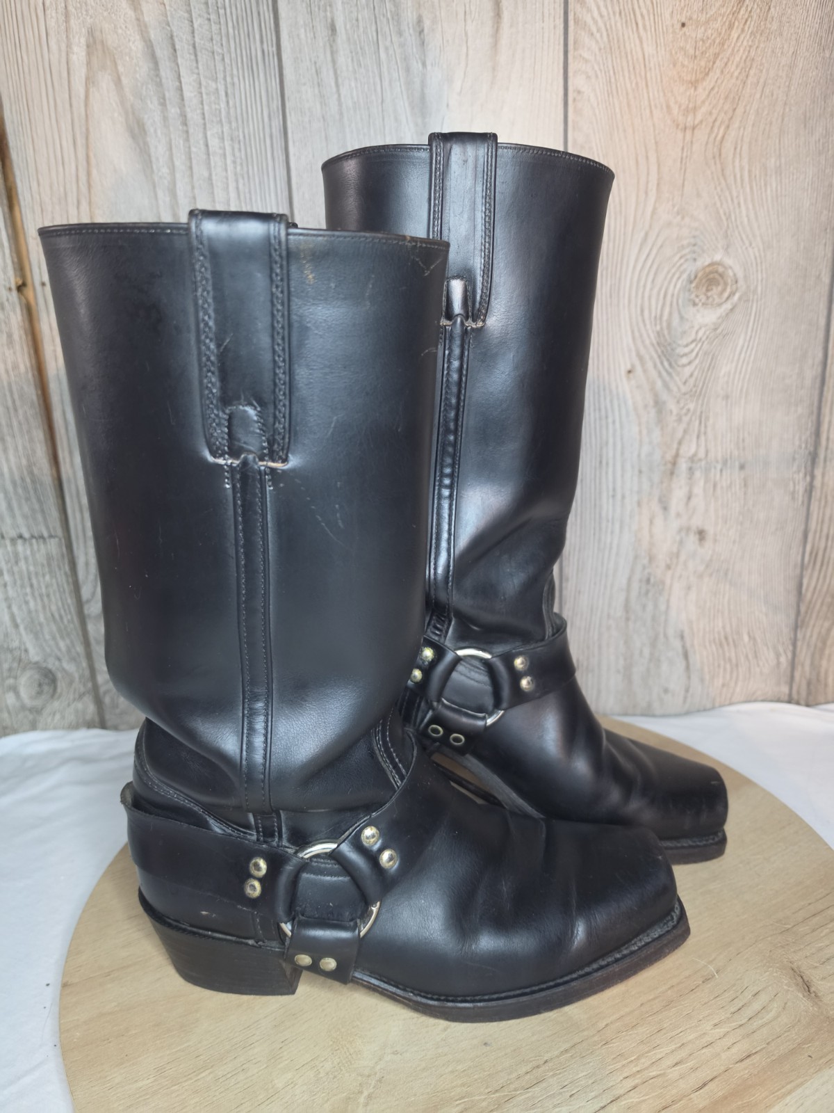 Frye Harness Boots Womens Sz 9.5 Black Leather Square Toe Motorcycle/Biker Read