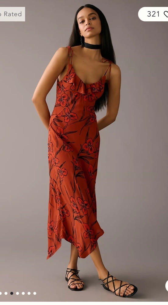 NWT Anthropologie size PXS midi slip dress in red ties at shoulders city preppy