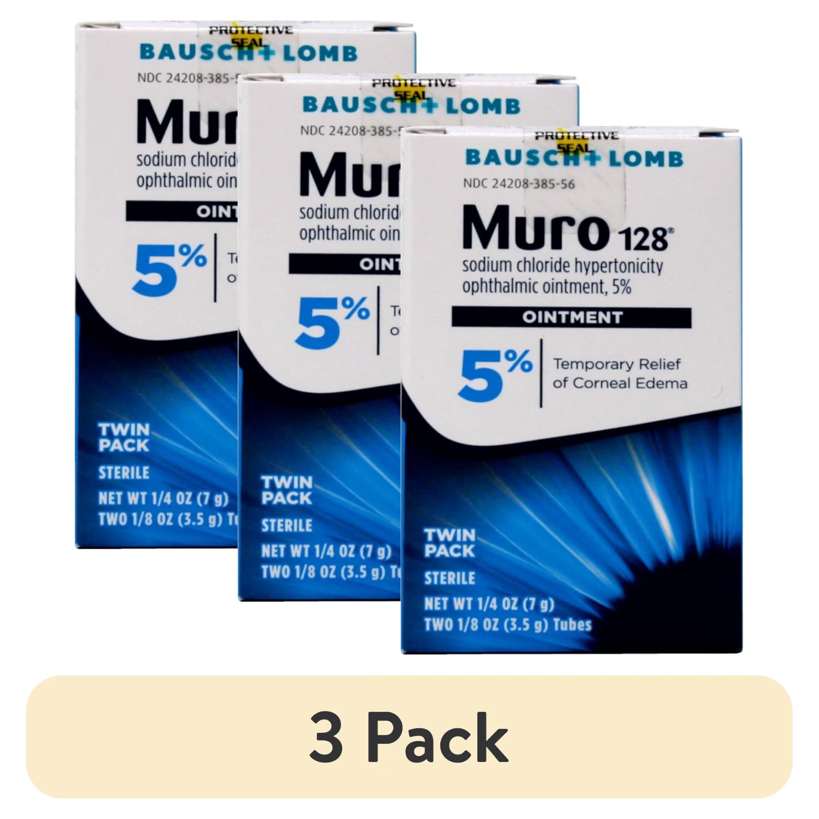 3 X Packs Of Muro 128 5% Sodium Chloride Ophthalmic Ointment  Bausch + Lomb 