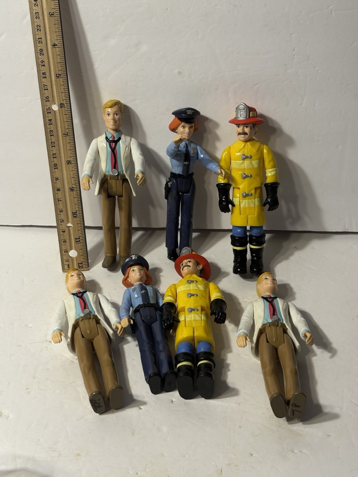 Vintage Playskool Lot of 7 Dollhouse People Figures Fireman Doctor Police Woman