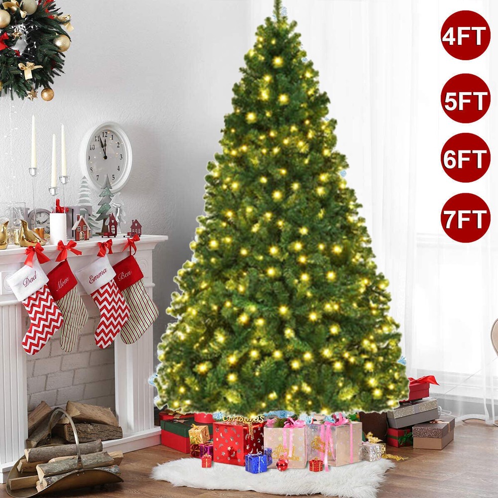 Christmas Tree 4/5/6/7FT With LED Lights Artificial Xmas Pine Bushy Party Decor