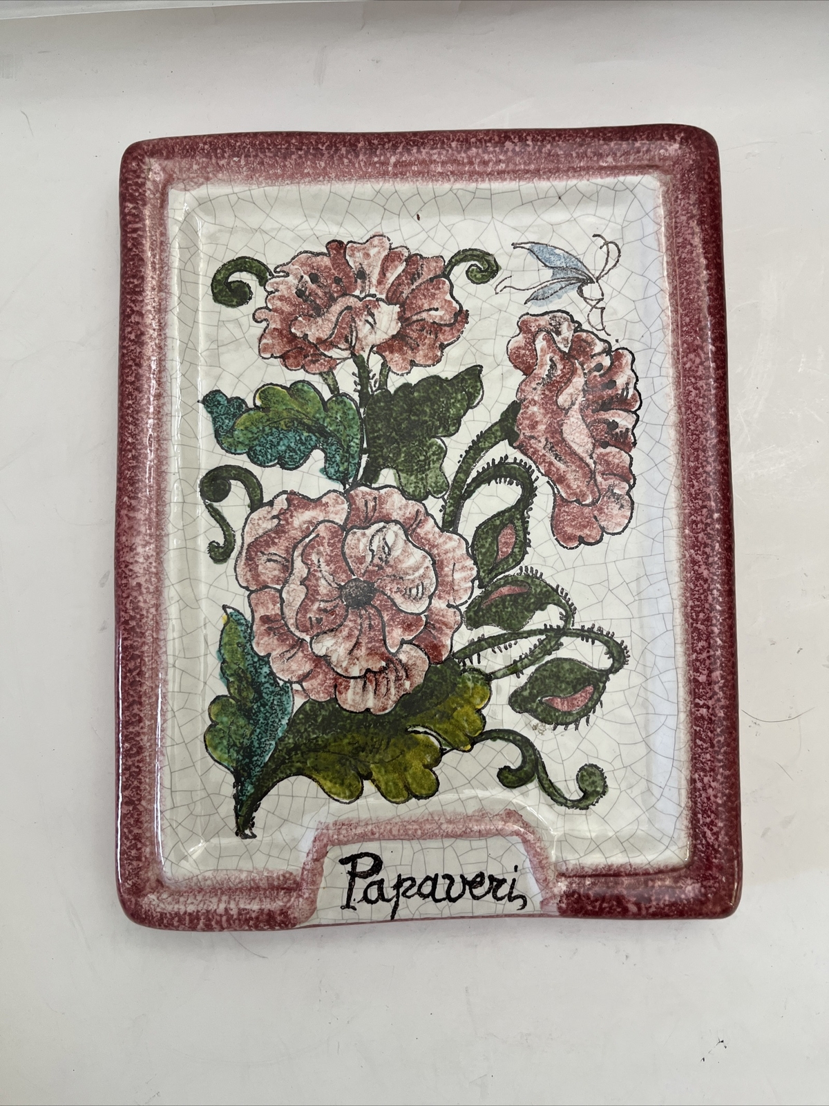 Sicilian Migliore Caltagirone Hand Painted Poppies Flower Ceramic wall hanging