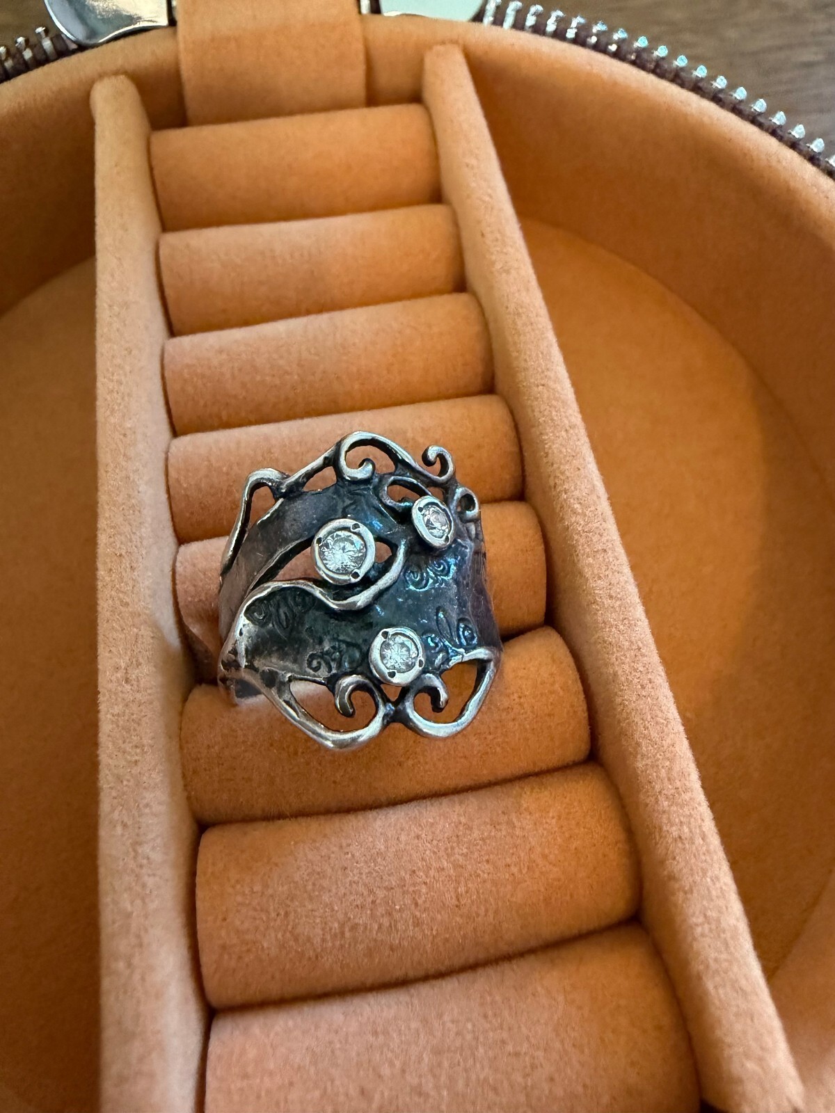Shablool Didae Sterling Silver 925 Ornate Statement Ring Sz 10.25 Crystal Israel Shablool Didae Sterling Silver 925 Ornate Statement Ring Sz 10.25 Crystal Israel