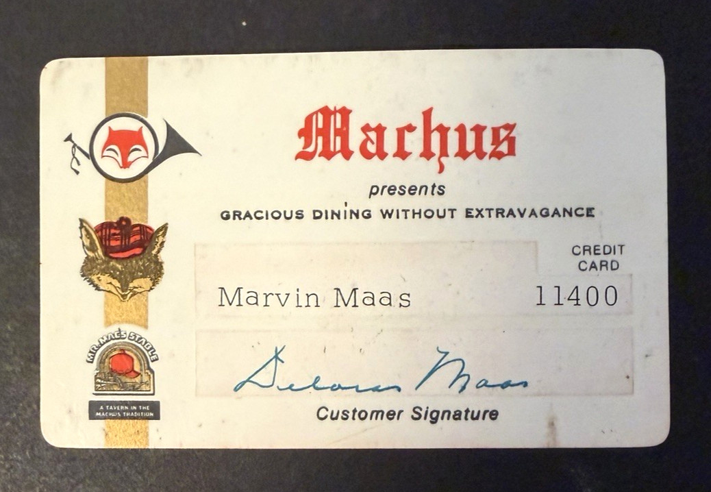 1970s Machus Red Fox Restaurant Credit Card Chit Private Jimmy Hoffa Sly Mr Macs