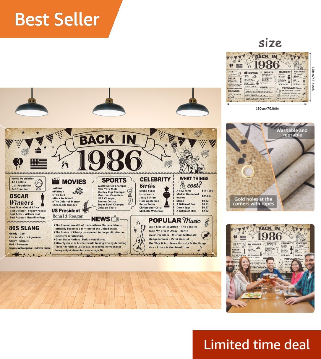 Durable Polyester Vintage 1986 Banner for Elegant 40th Celebrations Durable Polyester Vintage 1986 Banner for Elegant 40th Celebrations