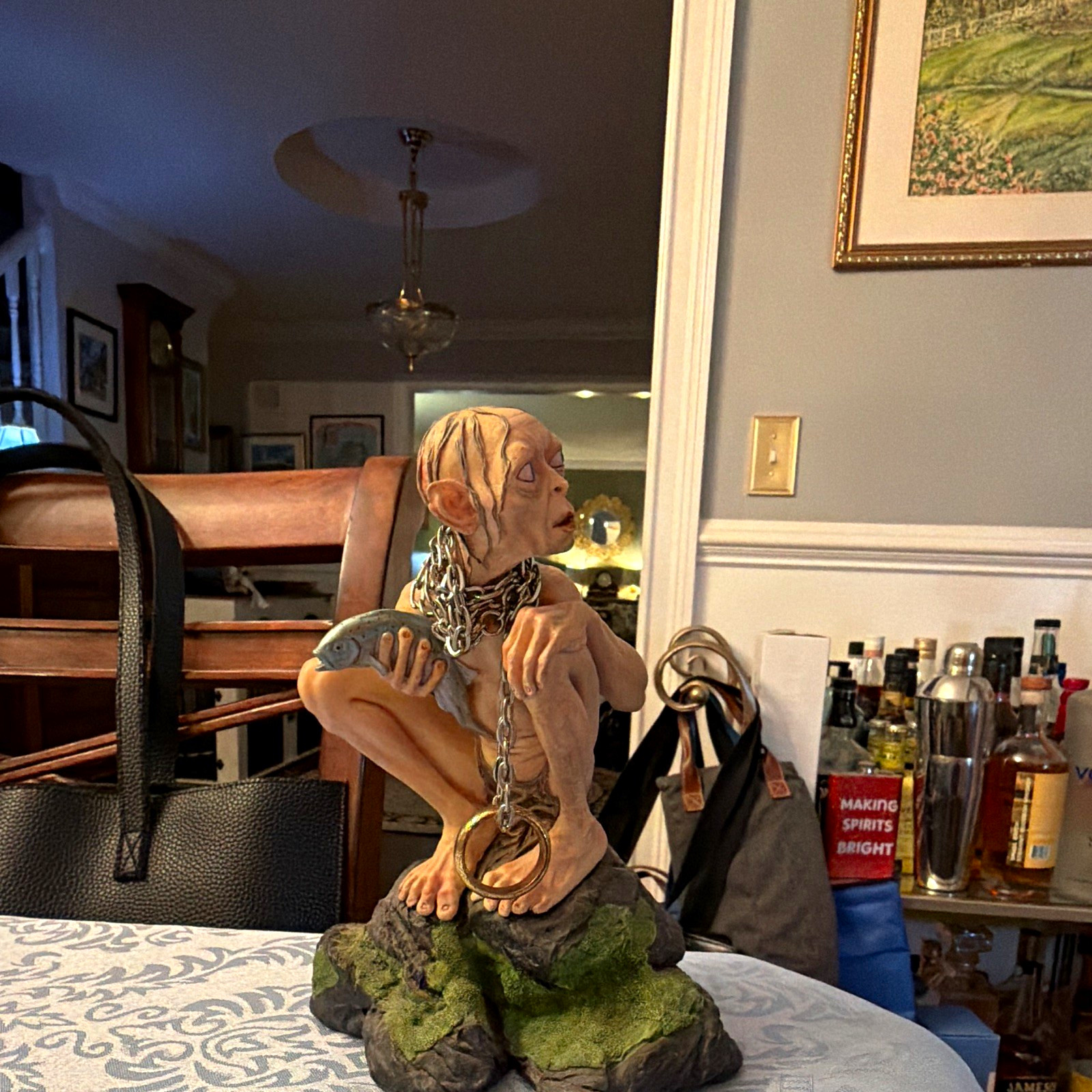The Lord of the Rings Gollum Figurine Statue with Chain on Rock Base The Lord of the Rings Gollum Figurine Statue with Chain on Rock Base