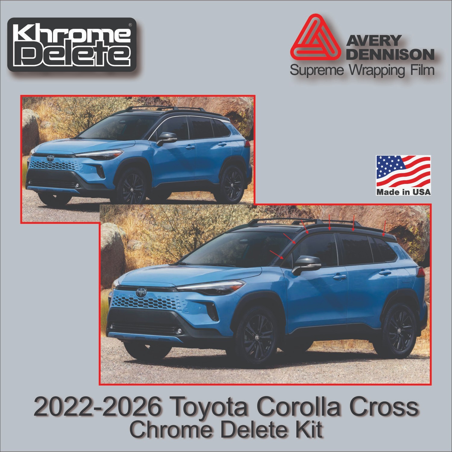 Gloss Black Chrome Delete Vinyl Overlay for 2022–2026 Toyota Corolla Cross