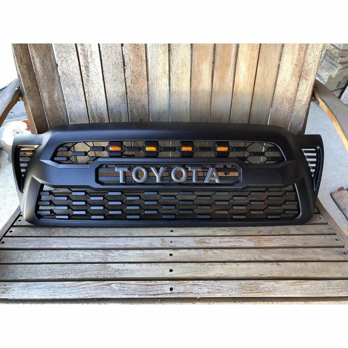Front Bumper Upper Mesh Grille For 2005-2011 Toyota Tacoma Matte Black W/ LEDs Front Bumper Upper Mesh Grille For 2005-2011 Toyota Tacoma Matte Black W/ LEDs