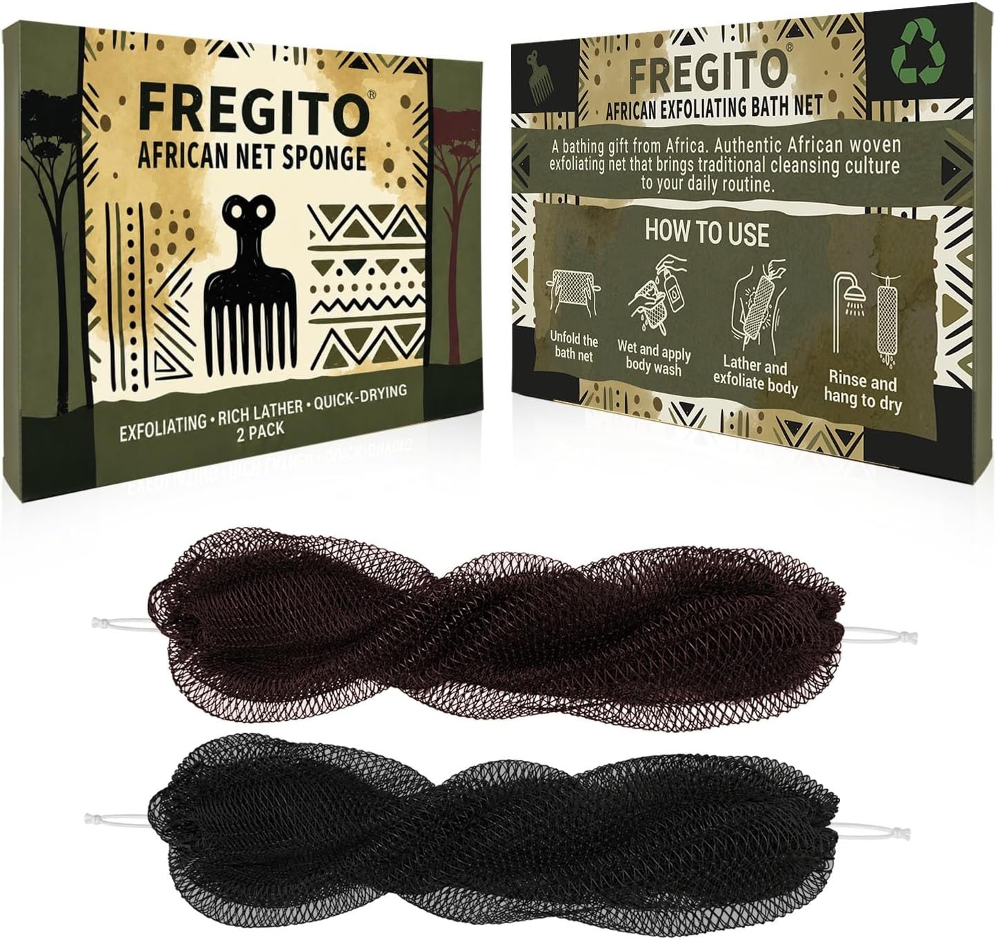 2Pcs Shower Exfoliating Bath Sponge, African Net Sponge Authentic