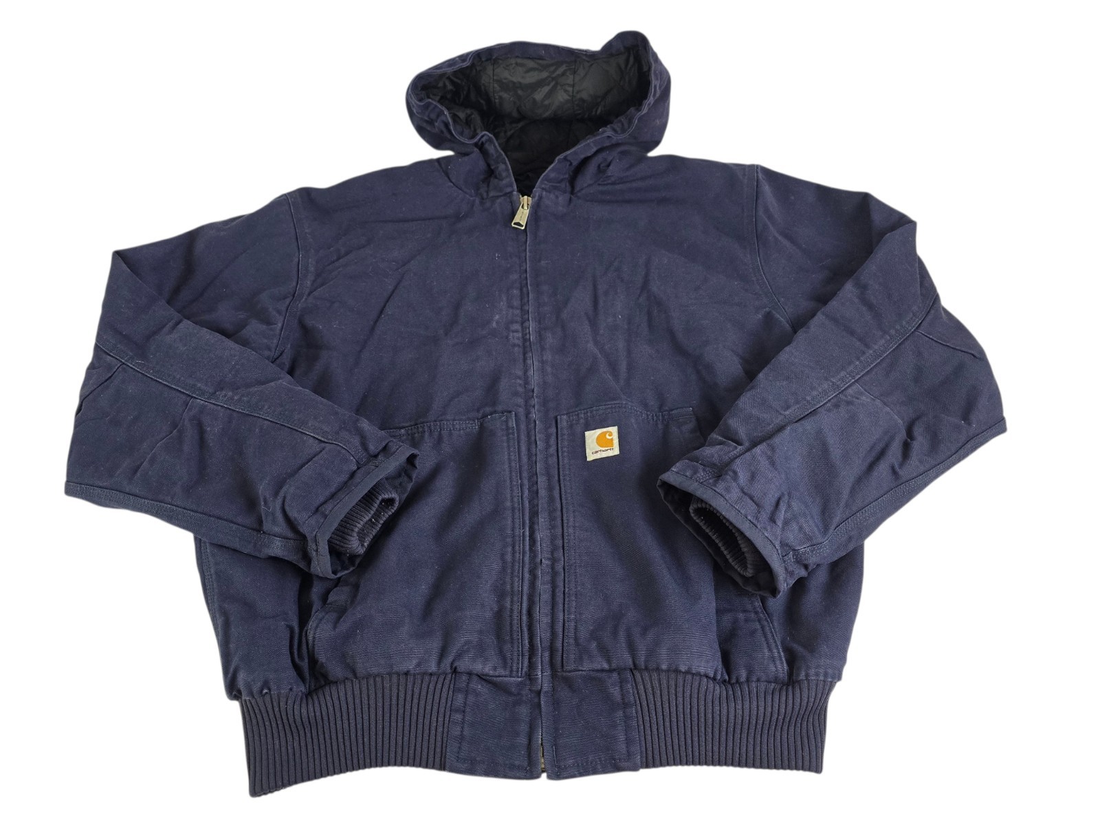 Carhartt Canvas Jacket Men’s L Quilted Hooded Work Jacket  Navy Blue 104050