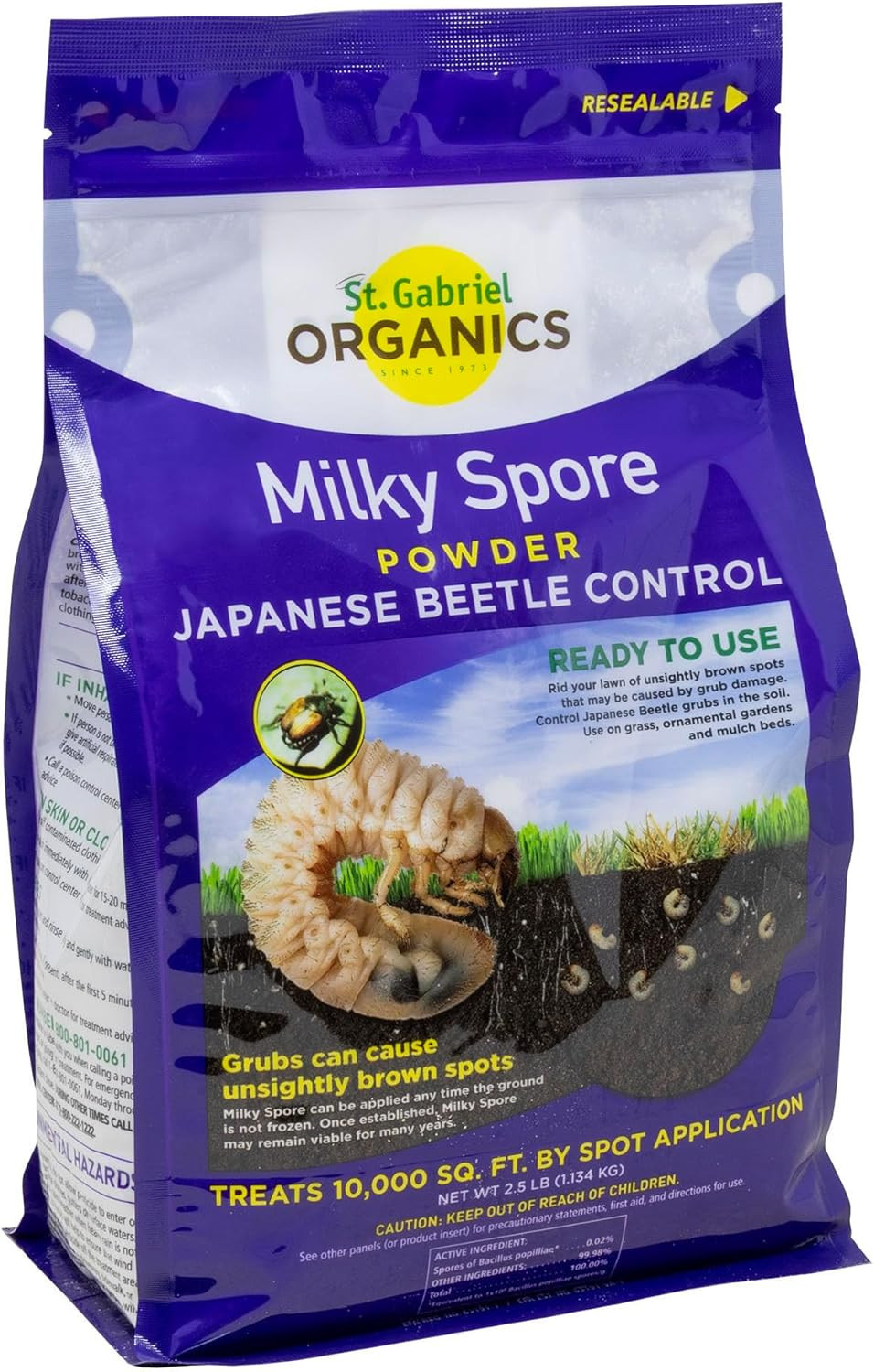 St. Gabriel Organics Milky Spore Powder 40oz Grub Killer Japanese Beetle Control