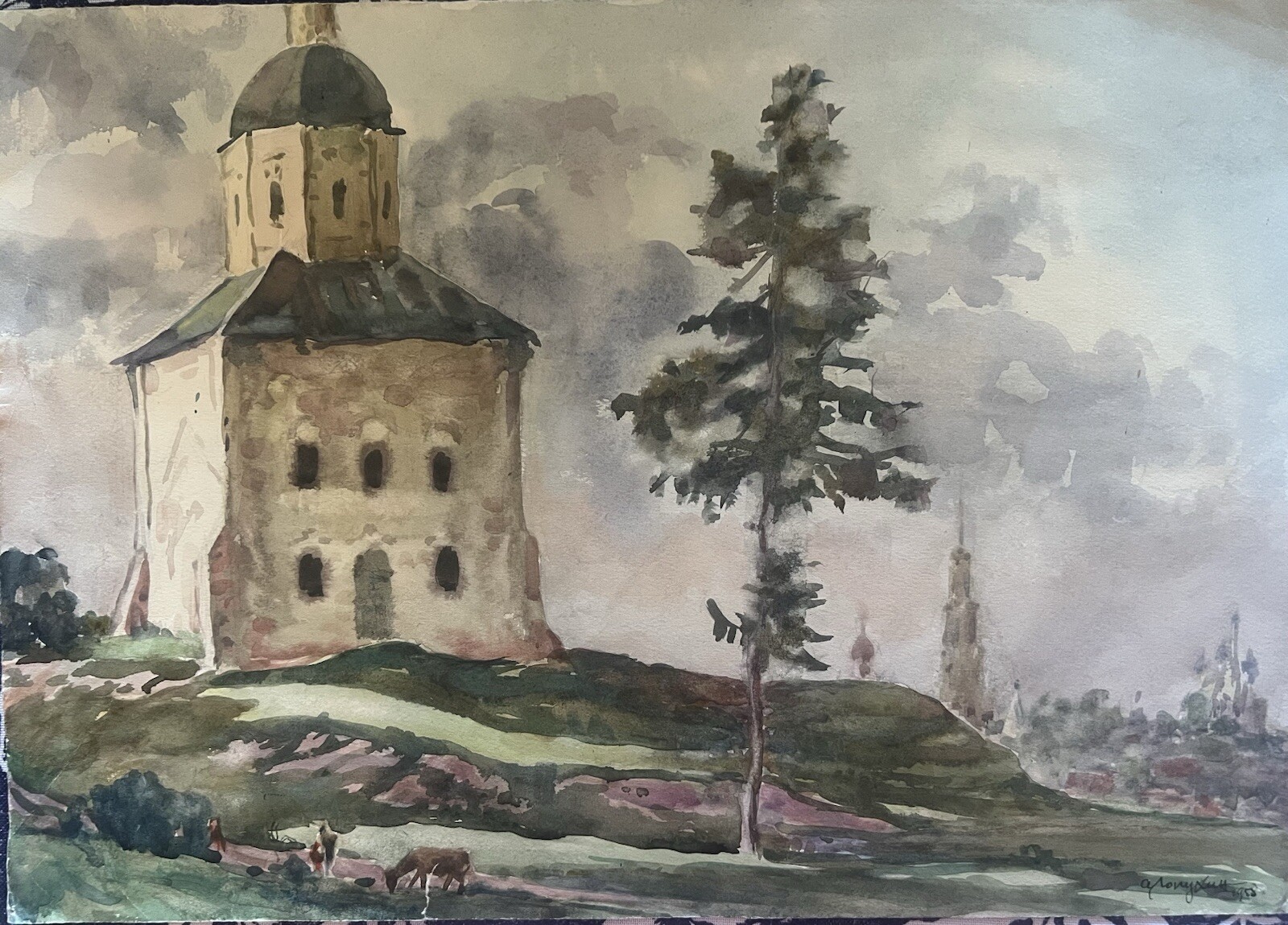 «Suzdal, Ilyinskaya Church» Paper Water-Colour by Soviet Artist A. Lopukhin 1958