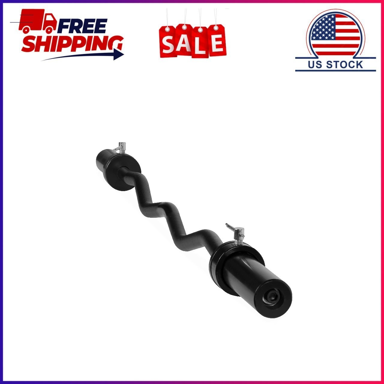 CAP Barbell Solid Steel 47 in. Olympic EZ Curl Bar with Collars, 200lb Capacity,