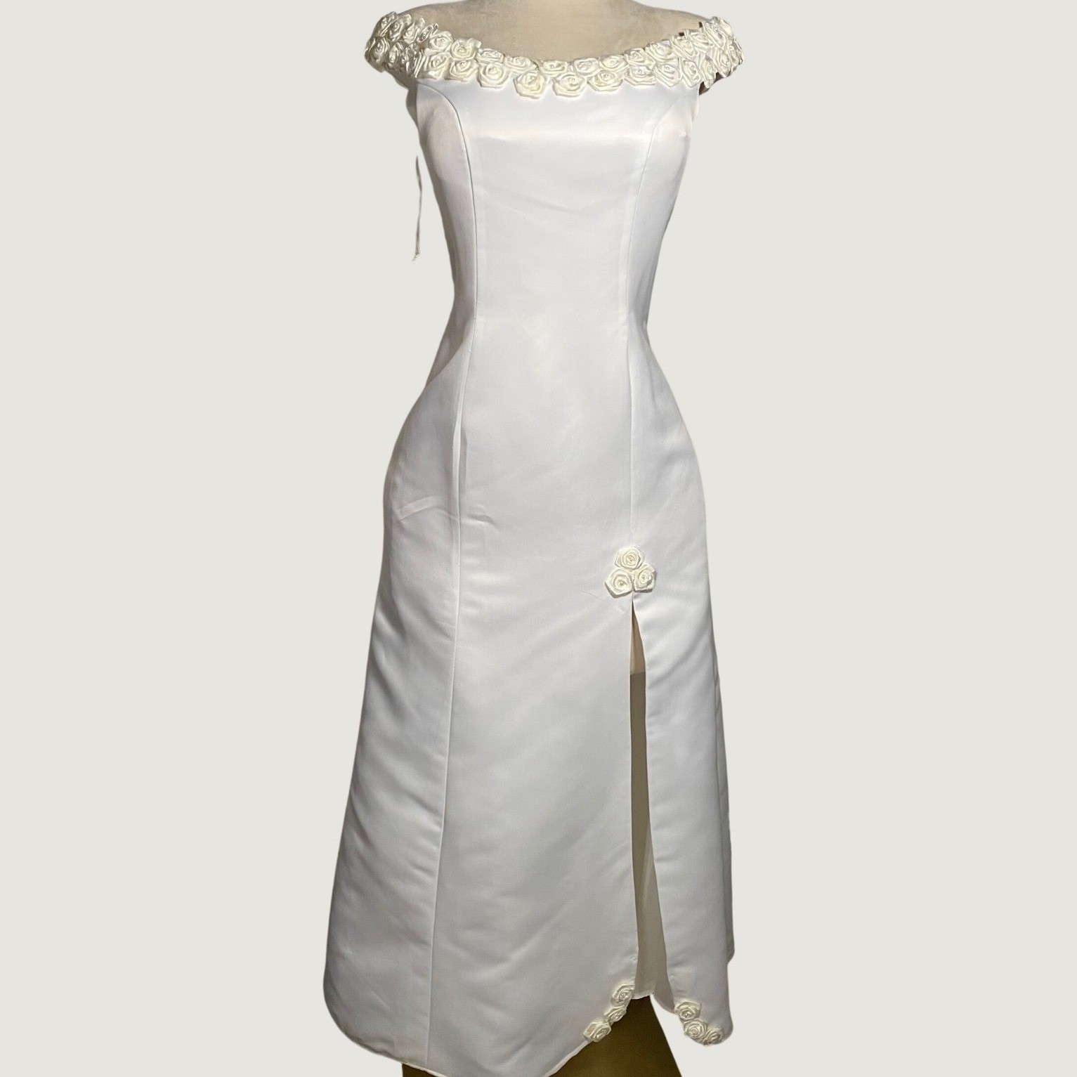 VTG 1997 Eden Bridals White Satin Rose Applique Corset Wedding Gown Vintage - 12