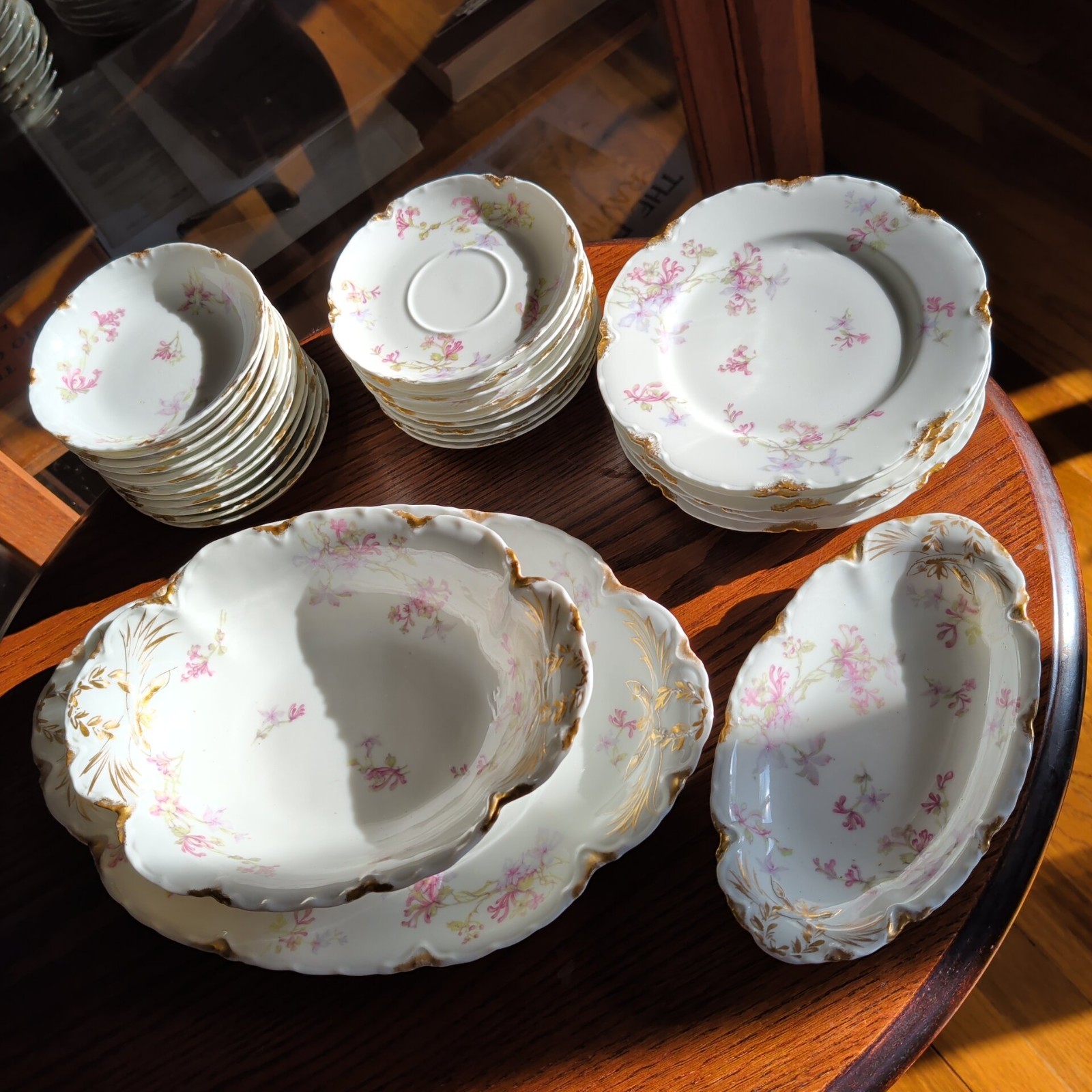 Rare 30 PC LISTING Antique Haviland Co Limoges France Pink Roses Gold Scalloped