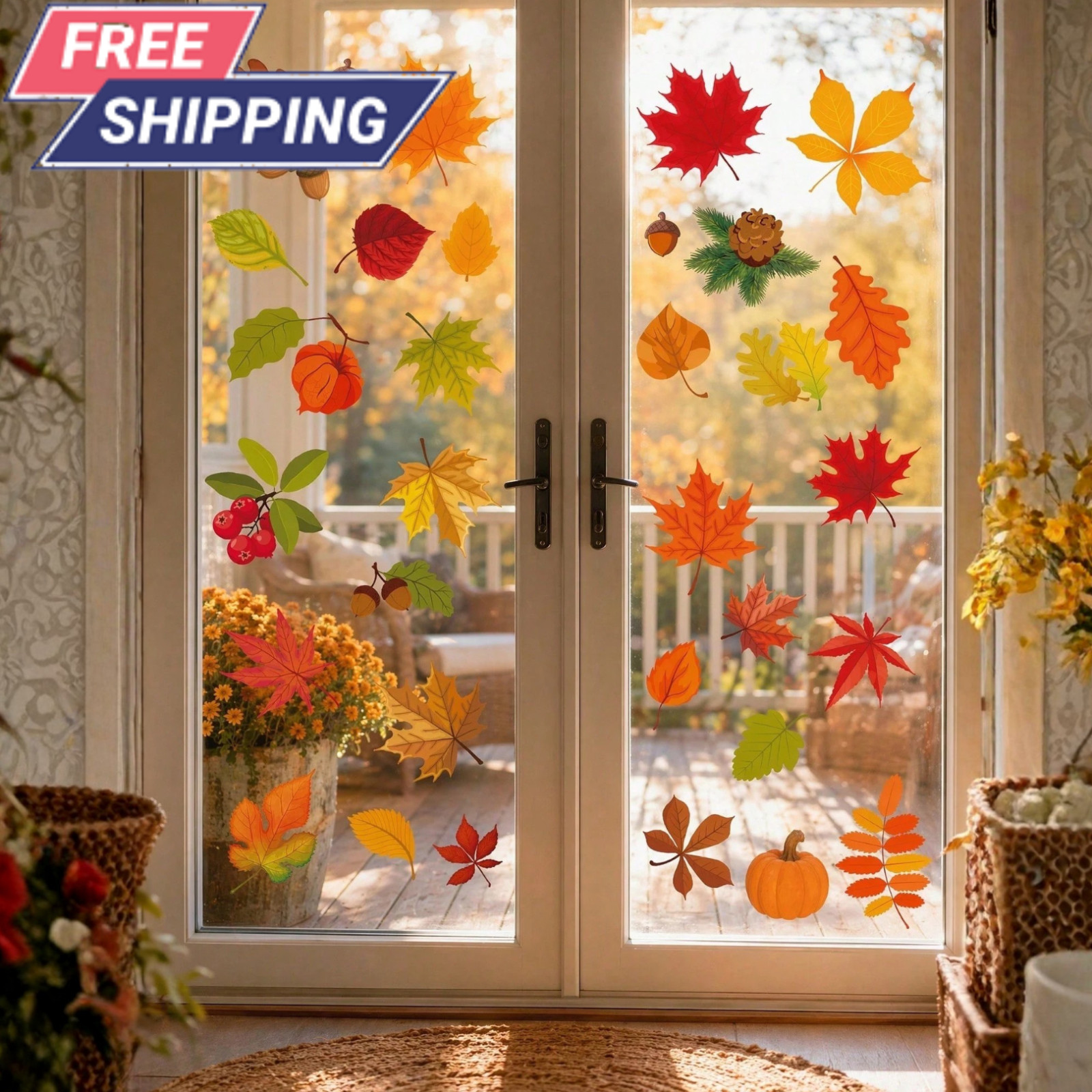 Thanksgiving Maple Leaf Glass Sticker Fall Window Clings Autumn Decoration Decal Thanksgiving Maple Leaf Glass Sticker Fall Window Clings Autumn Decoration Decal