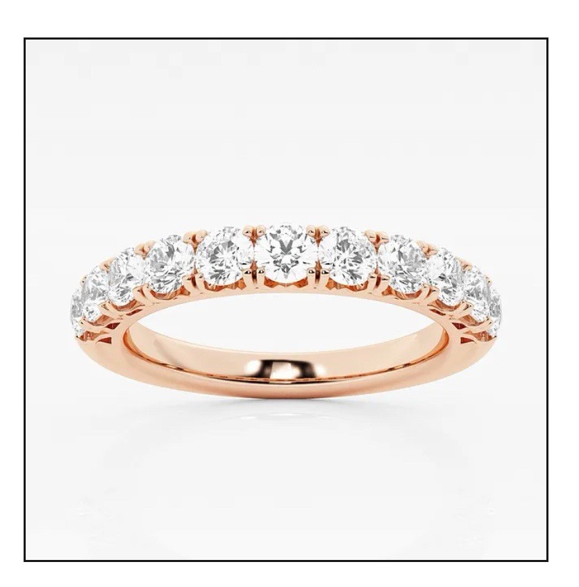 14k Rose Gold 3/4Ct Round Lab Grown Diamond Eleven Stone Wedding Band Ring Sz 7 14k Rose Gold 3/4Ct Round Lab Grown Diamond Eleven Stone Wedding Band Ring Sz 7
