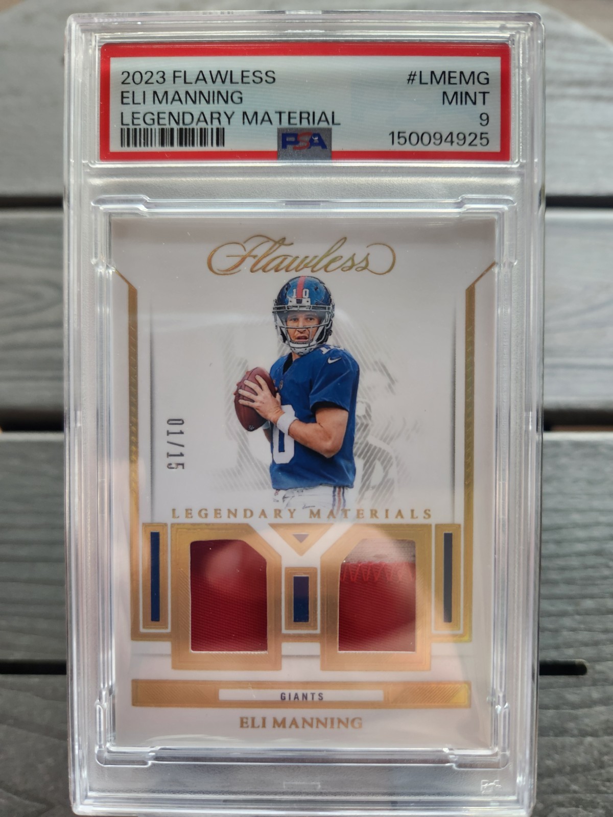 2023 Panini Flawless Eli Manning Legendary Material 1/15 Player Used NY Giants 2023 Panini Flawless Eli Manning Legendary Material 1/15 Player Used NY Giants