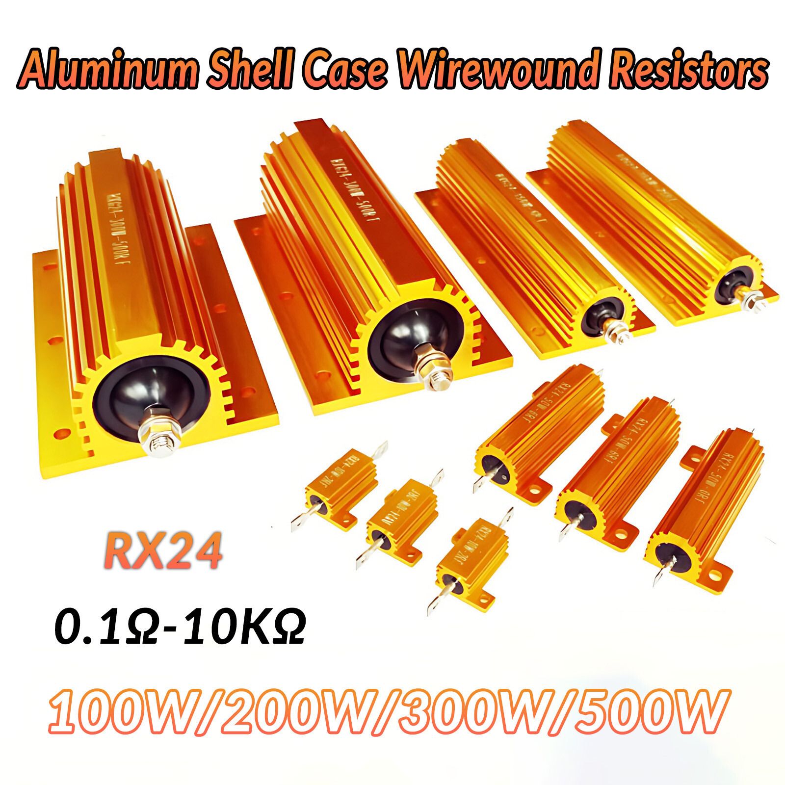 RX24 0.1Ω-15KΩ 100W/200W/300W/500W Power Aluminum Shell Case Wirewound Resistors
