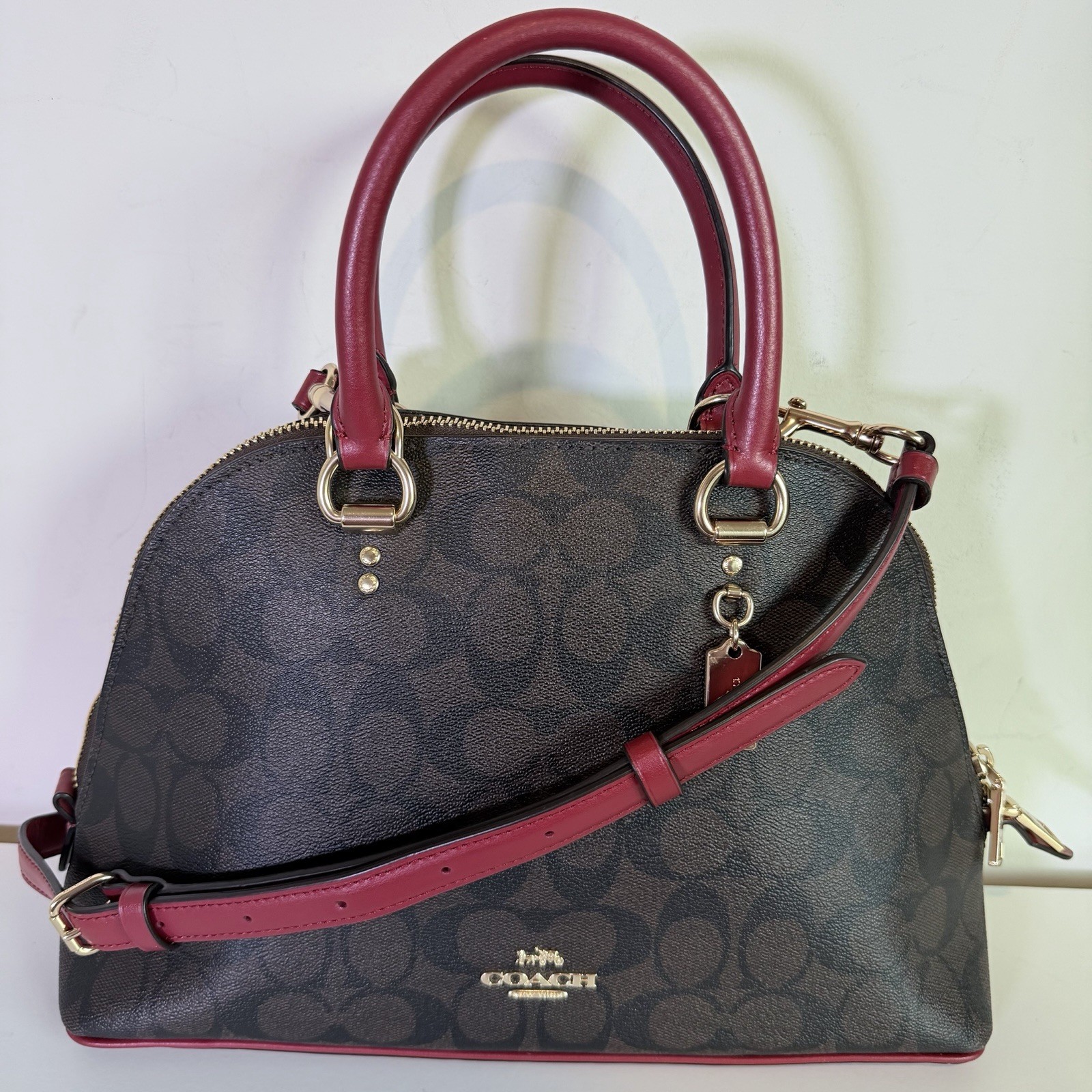 Coach 2558 Katy Satchel Signature Canvas & Leather Bag - Brown/Red