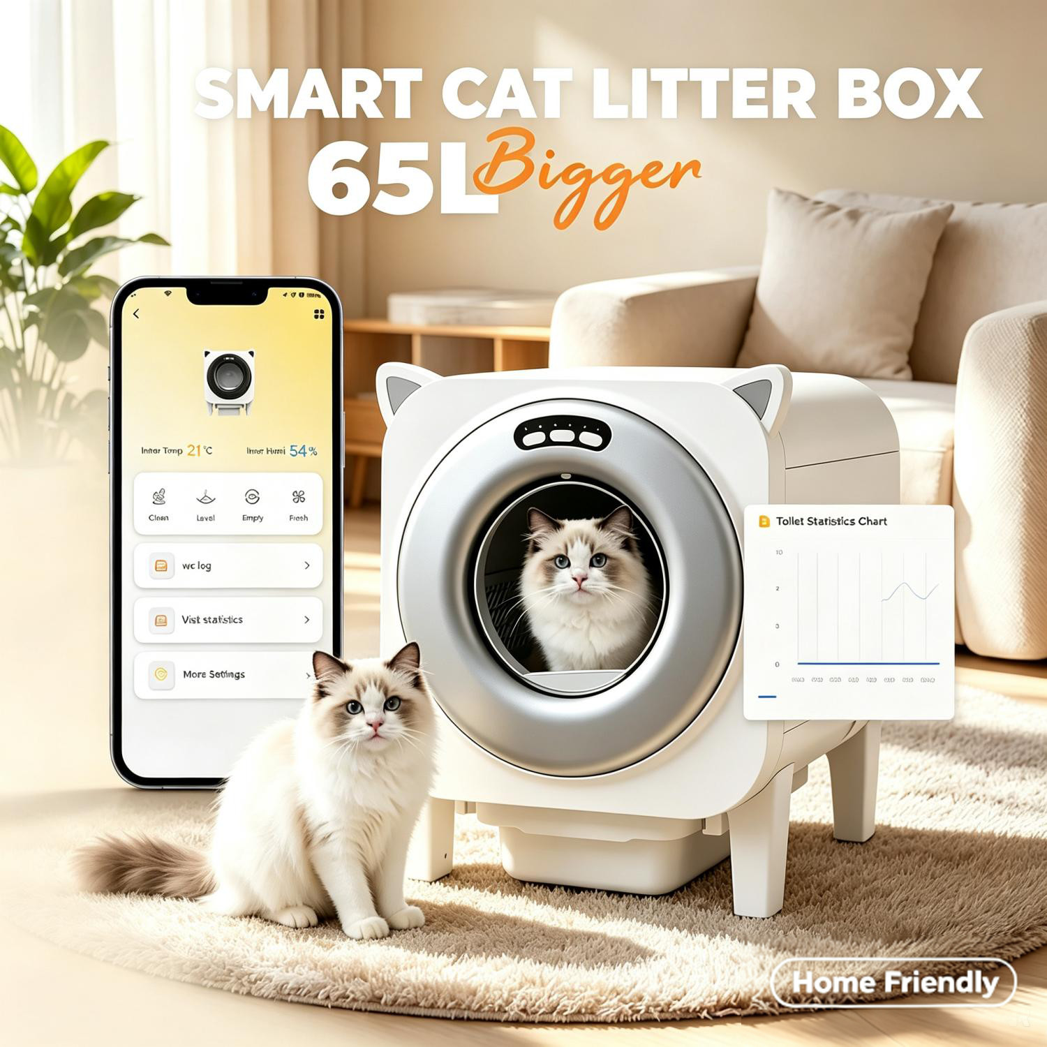Self Cleaning Litter Box for Multiple Cats, Automatic Cat Litter Box App Control