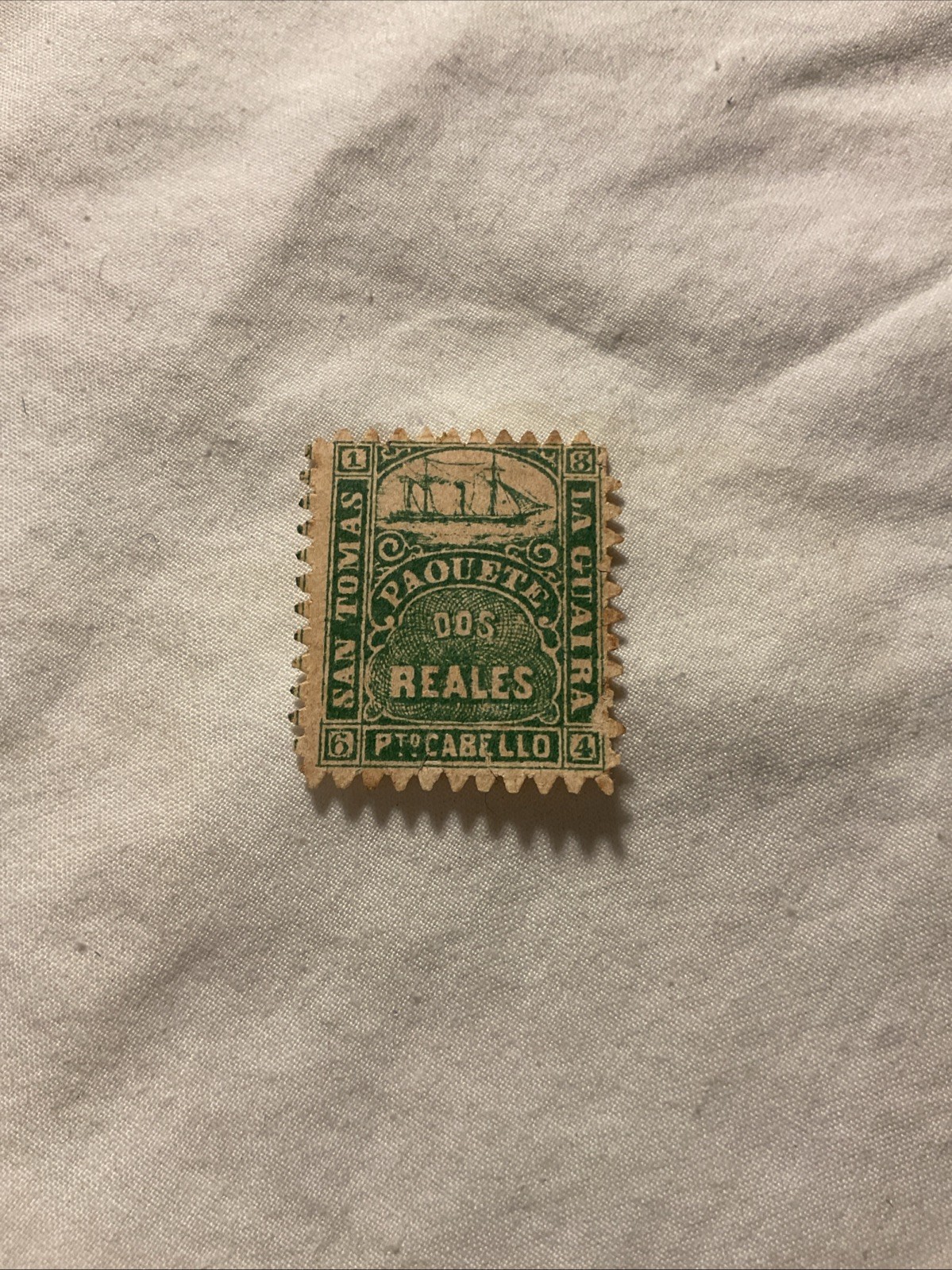 VENEZUELA-(1864)ST. THOMAS,LA GUAIRA,P.CABELLO SHIP LOCAL STAMP-PAQUETE 2 REALES