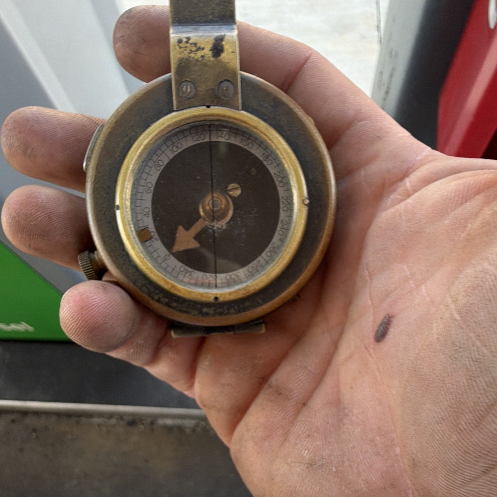Antique Brass Magnetic Pocket Compass with Glass Lens & Case