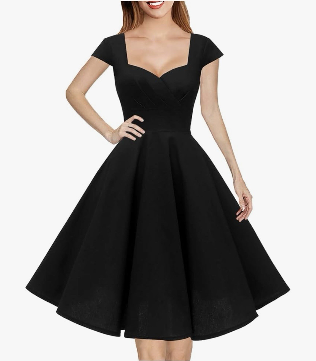Hanpceirs Women\'s Cap Sleeve 1950 Retro Vintage Cocktail Swing Dress Small Black