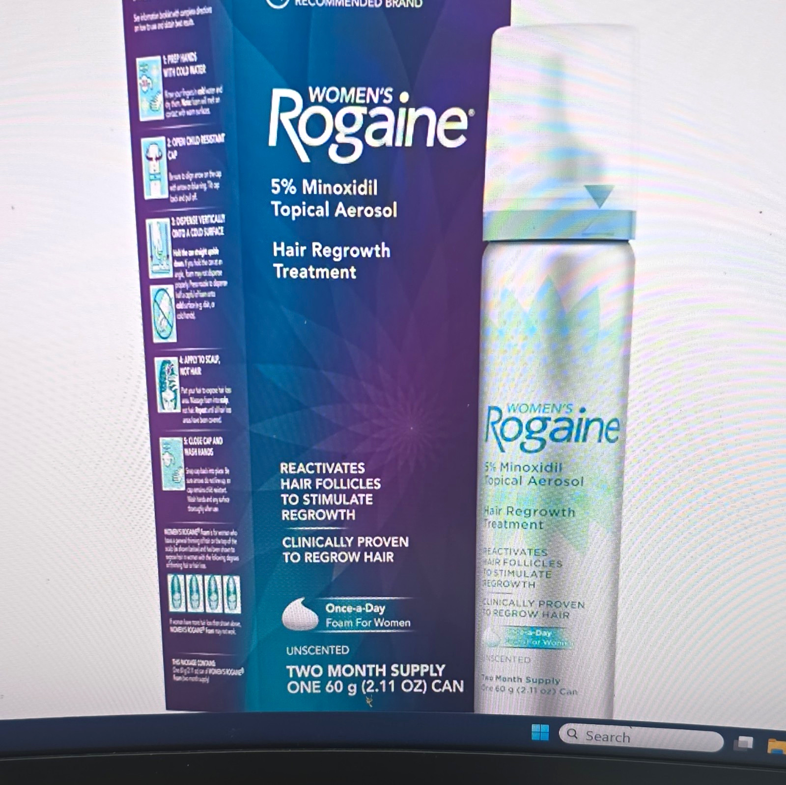 Rogaine Women\'s 5% Minoxidil Unscented Topical Aerosol, 2 Month 2.11 oz